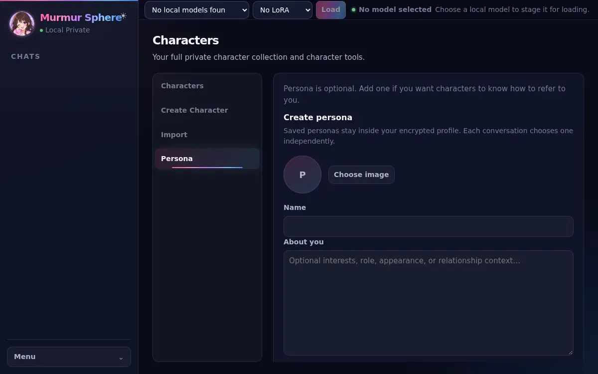 Empty Persona editor in a synthetic profile.