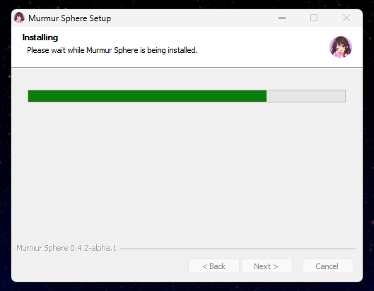 Murmur Sphere Setup window installing the app.
